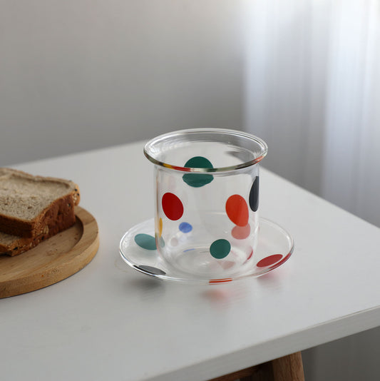Unique Colourful Dot Transparent Glass & Saucer Set | Tableware