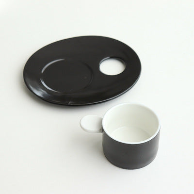 Black and White Ceramic Espresso Cup with Palette Saucer WEEKO