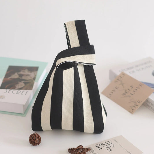 Striped tote bag - black and white/ red and white WEEKO
